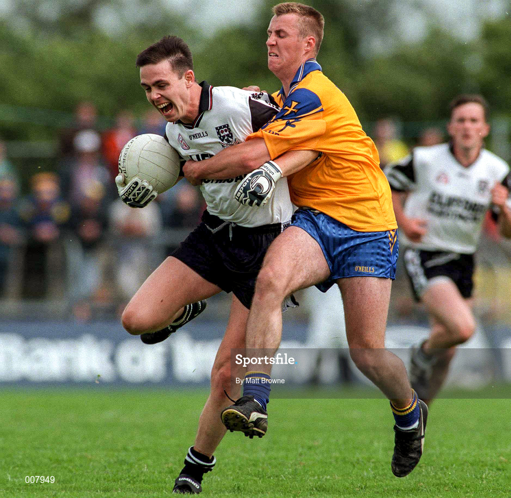 28 June 1998; David Durkin of Sligo in action against Michael Ryan of Roscommon during the Bank of Ireland Connacht Senior Football Championship Semi-Final match between Roscommon and Sligo at Dr Hyde Park in Roscommon. Photo by Matt Browne/Sportsfile