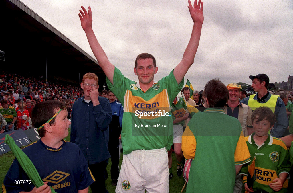 5 July 1998; Donal Daly of Kerry celebrates his side's victory following the Bank of Ireland Munster Senior Football Championship Semi-Final match between Kerry and Cork at Fitzgerald Stadium in Killarney, Kerry. Photo by Brendan Moran/Sportsfile
