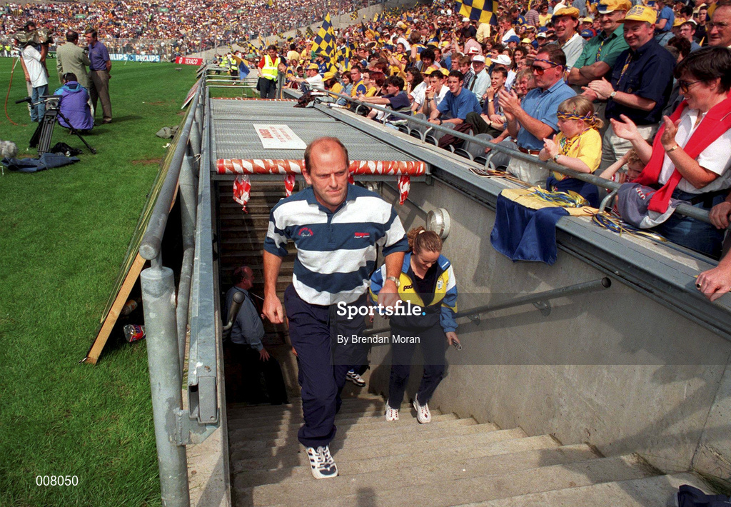 10 August 1997; Clare manager Ger Loughnane walks out ahead of the Guinness All-Ireland Senior Hurling Championship Semi-Final match between Clare and Kilkenny at Croke Park in Dublin. Photo by Brendan Moran/Sportsfile