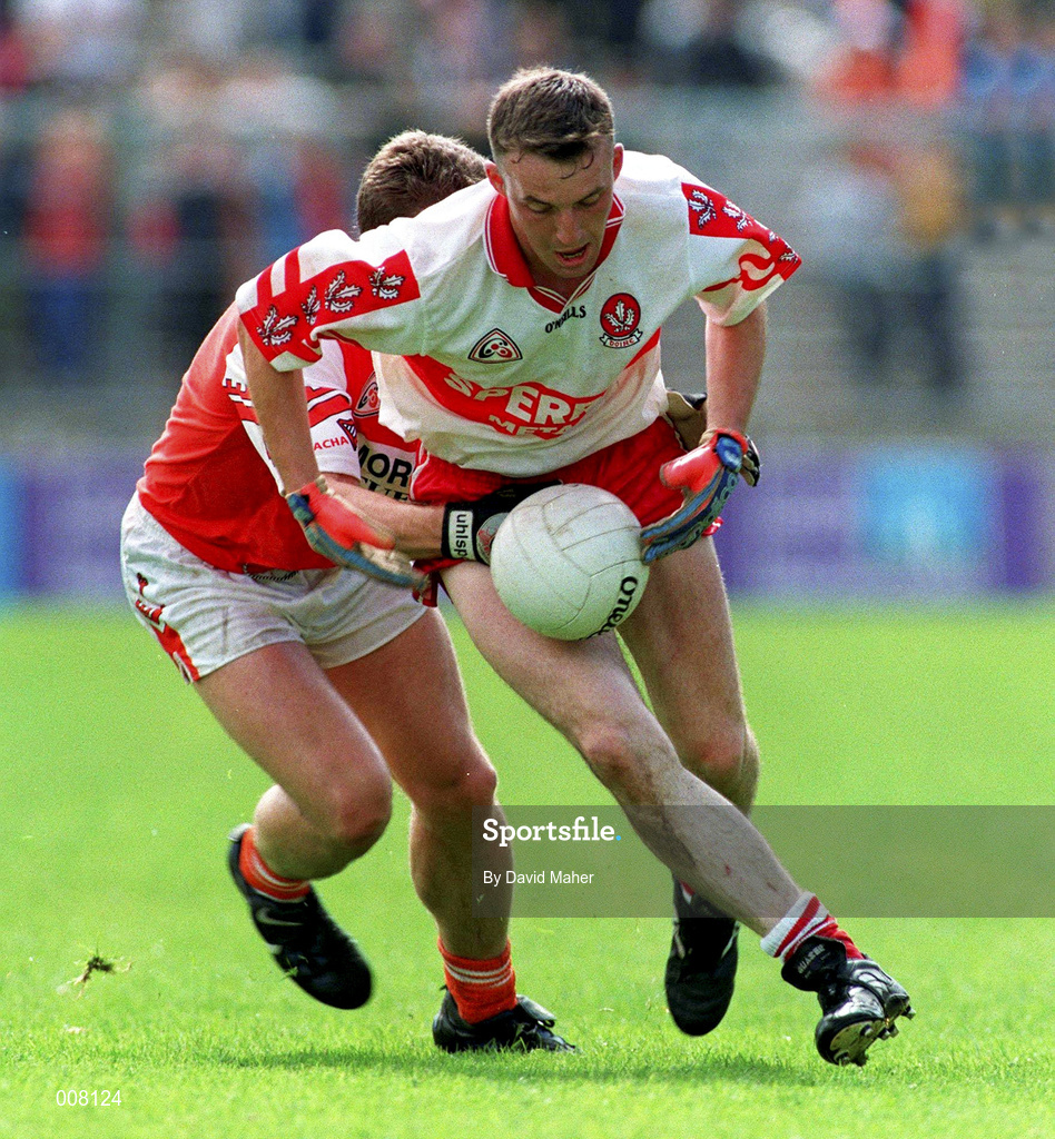28 June 1998; Dermot Dougan of Derry during the Bank of Ireland Ulster Senior Football Championship Semi-Final match between Armagh and Derry at St Tiernach's Park in Clones, Monaghan. Photo by David Maher/Sportsfile