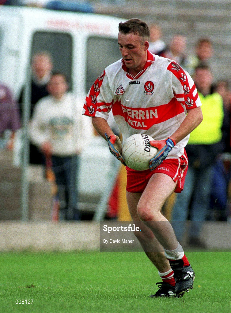 28 June 1998; Dermot Dougan of Derry during the Bank of Ireland Ulster Senior Football Championship Semi-Final match between Armagh and Derry at St Tiernach's Park in Clones, Monaghan. Photo by David Maher/Sportsfile