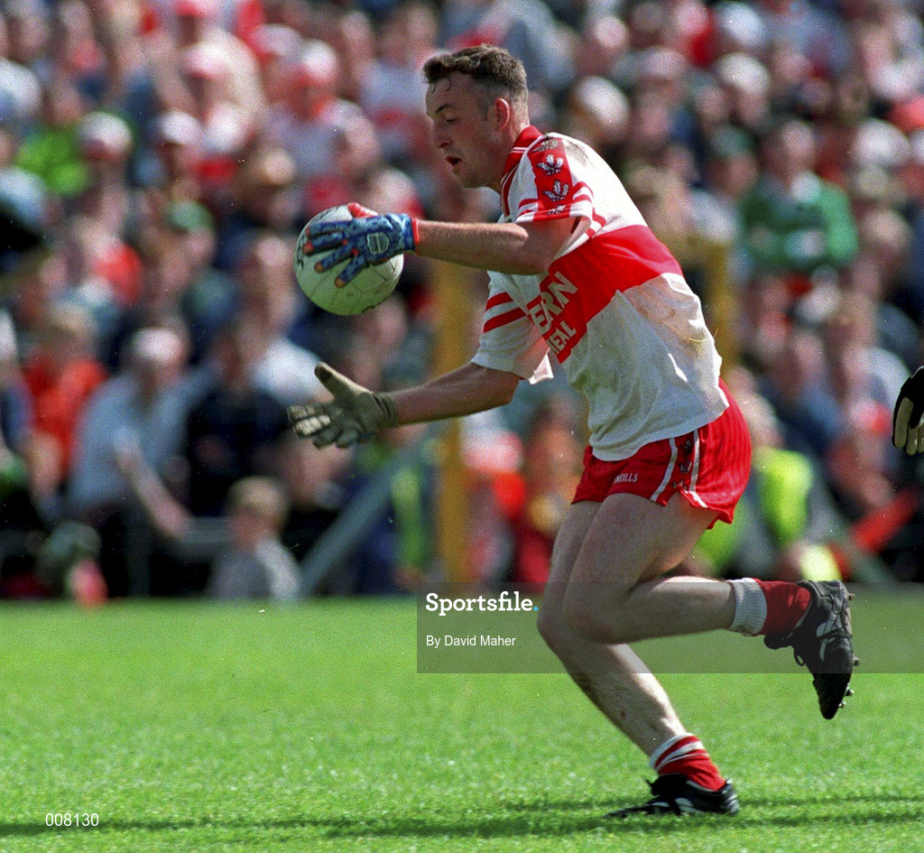 28 June 1998; Dermot Dougan of Derry during the Bank of Ireland Ulster Senior Football Championship Semi-Final match between Armagh and Derry at St Tiernach's Park in Clones, Monaghan. Photo by David Maher/Sportsfile