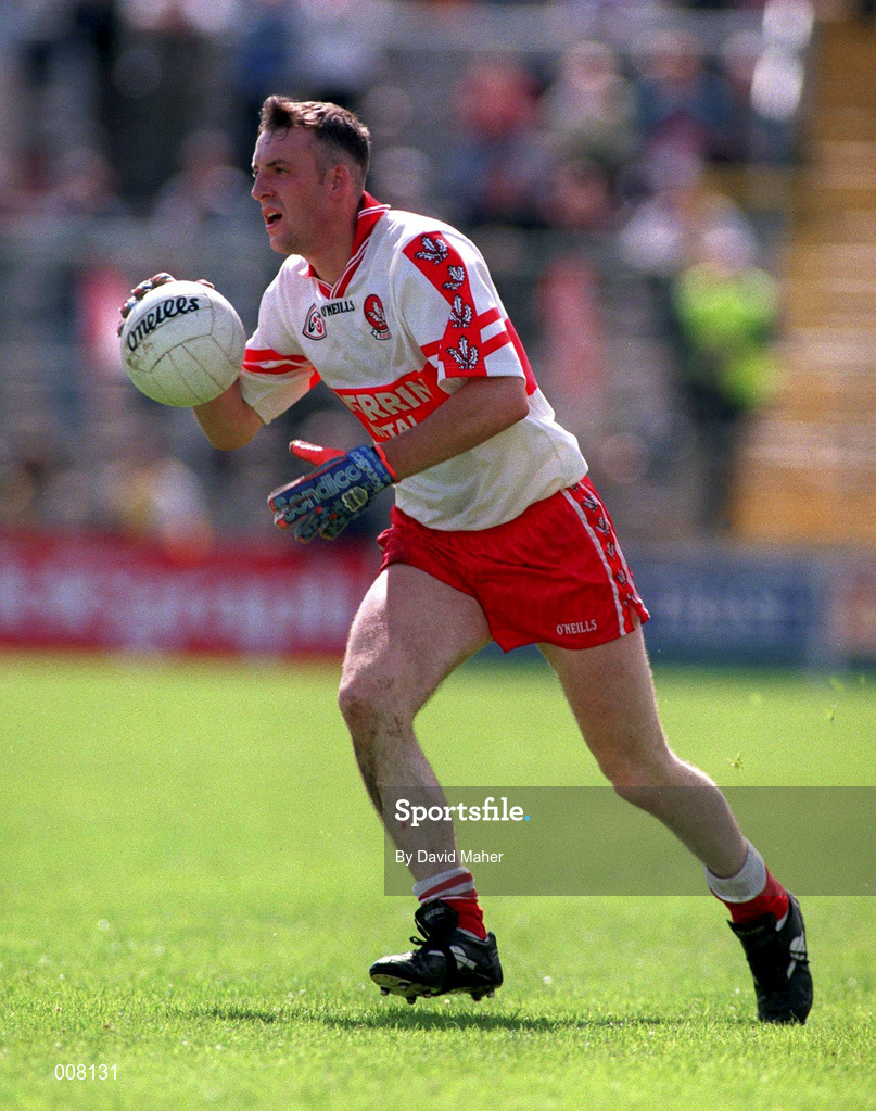 28 June 1998; Dermot Dougan of Derry during the Bank of Ireland Ulster Senior Football Championship Semi-Final match between Armagh and Derry at St Tiernach's Park in Clones, Monaghan. Photo by David Maher/Sportsfile
