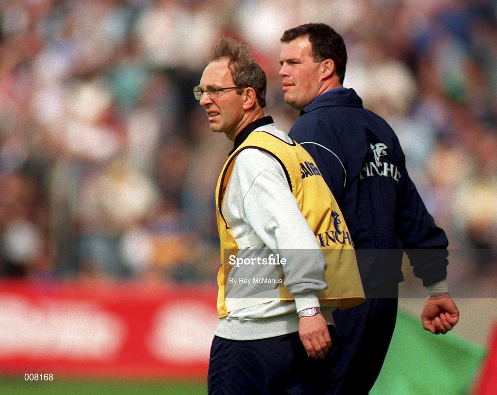 18 June 1995, Tipperary manager Fr Tom Fogarty and selector Ken Hogan, right, during the Guinness Munster Senior Hurling Championship Semi-Final match between Limerick and Tipperary at Páirc Uí Chaoimh in Cork. Photo by Ray McManus/Sportsfile