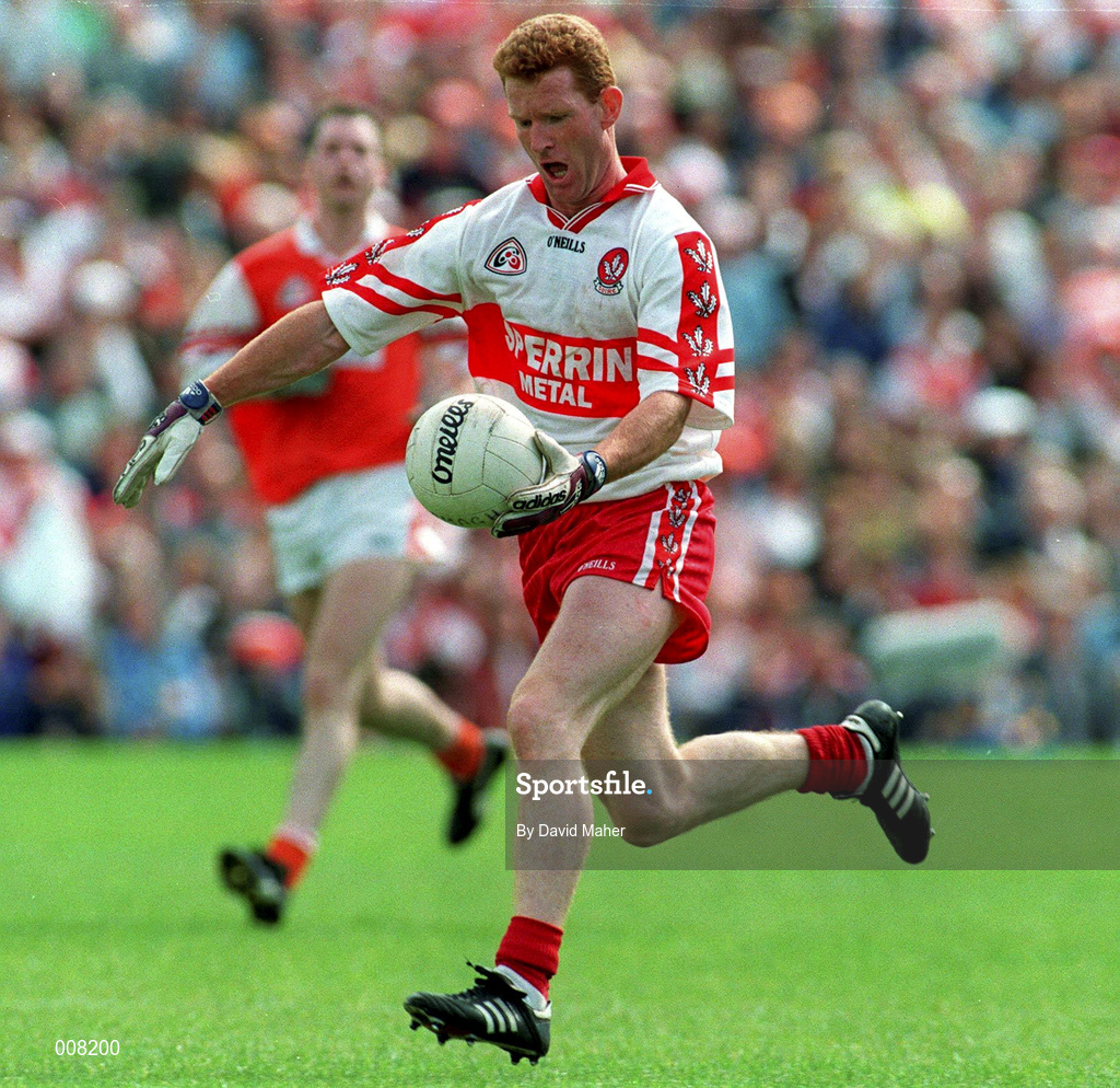 28 June 1998; Gary McGill of Derry during the Bank of Ireland Ulster Senior Football Championship Semi-Final match between Armagh and Derry at St Tiernach's Park in Clones, Monaghan. Photo by David Maher/Sportsfile