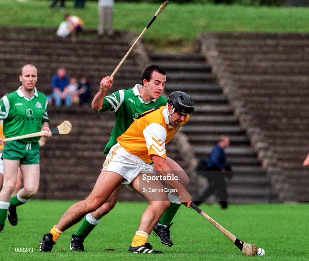 21 June 1998; John Carson of Antrim in action against Brendan Ryan of London during the Guinness Ulster Senior Hurling Championship Semi-Final Replay match between Antrim and London at Casement Park in Belfast, Antrim. Photo by Damien Eagers/Sportsfile