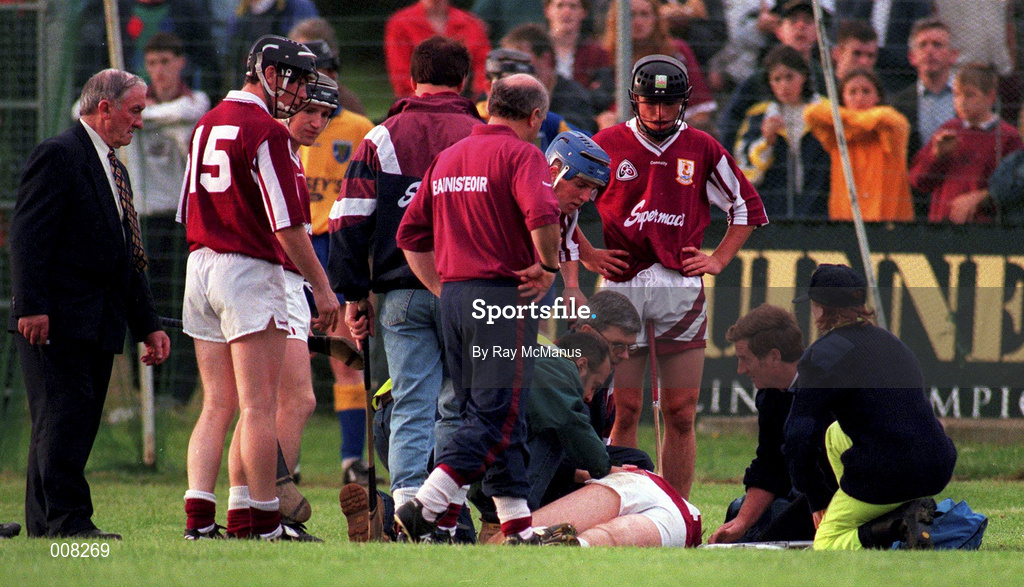 12 July 1997; Joe Rabbitte of Galway receives attention for an injury during the Guinness Connacht Senior Hurling Championship Final match between Roscommon and Galway at Athleague in Roscommon. Photo by Ray McManus/Sportsfile