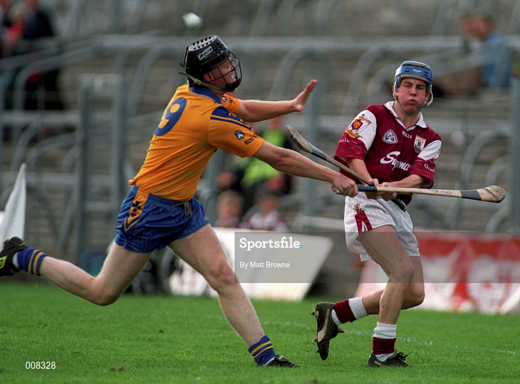 11 July 1998; Kevin Broderick of Galway in action against Colm Kelly of Roscommon during the Guinness Connacht Senior Hurling Championship Final match between Roscommon and Galway at Dr Hyde Park in Roscommon. Photo by Matt Browne/Sportsfile