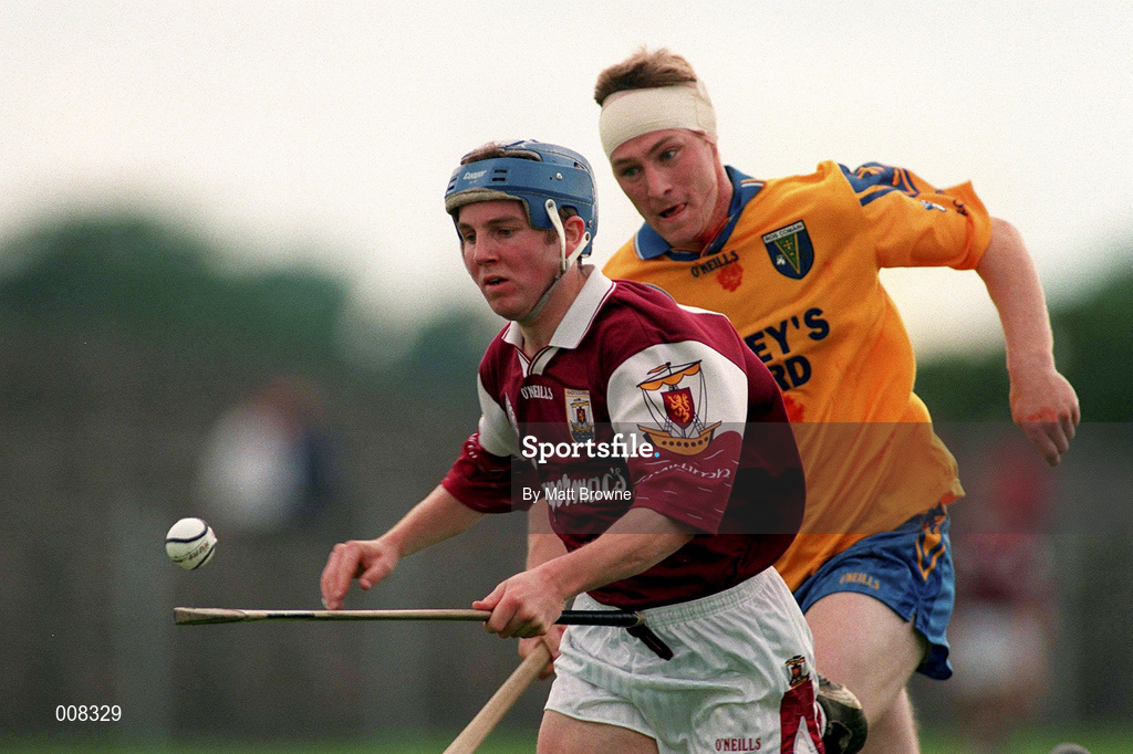 11 July 1998; Kevin Broderick of Galway in action against Adrian Coyne of Roscommon during the Guinness Connacht Senior Hurling Championship Final match between Roscommon and Galway at Dr Hyde Park in Roscommon. Photo by Matt Browne/Sportsfile
