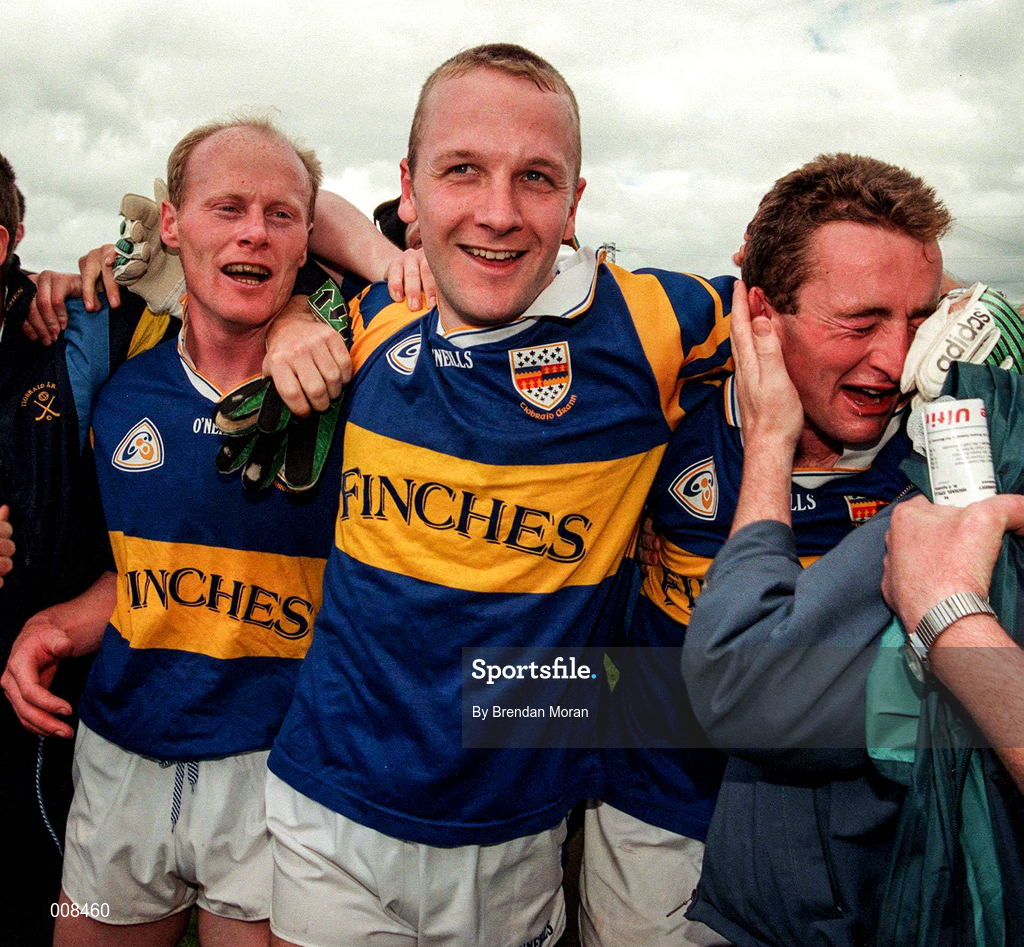 28 June 1998; Tipperary players, from left, Liam Cronin, Mark Sheehan and Bernard Hahessy celebrate their side's victory following the Bank of Ireland Munster Senior Football Championship Semi-Final match between Tipperary and Clare at the Gaelic Grounds in Limerick. Photo by Brendan Moran/Sportsfile