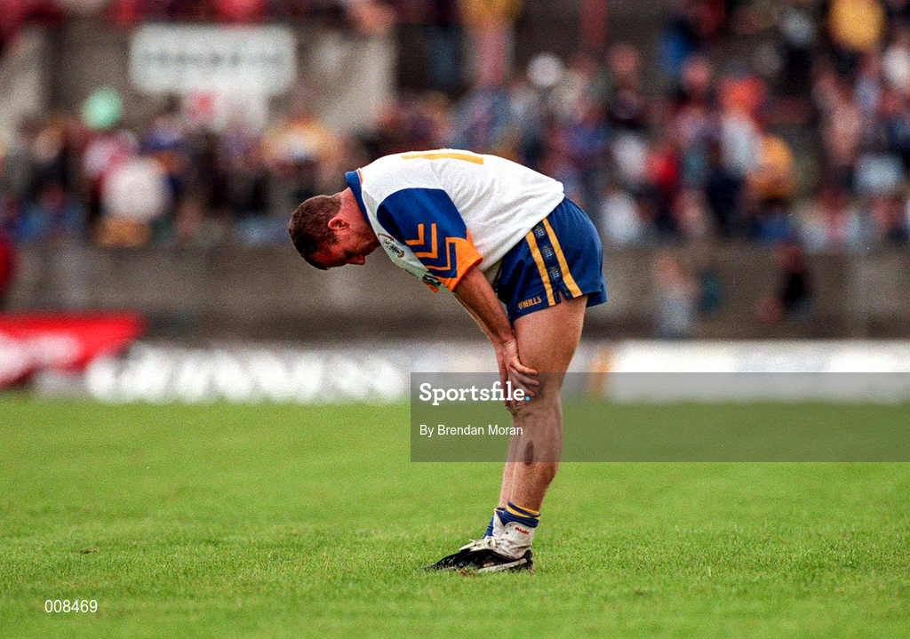28 June 1998; A dejected Martin Daly of Clare at the final whistle following the Bank of Ireland Munster Senior Football Championship Semi-Final match between Tipperary and Clare at the Gaelic Grounds in Limerick. Photo by Brendan Moran/Sportsfile
