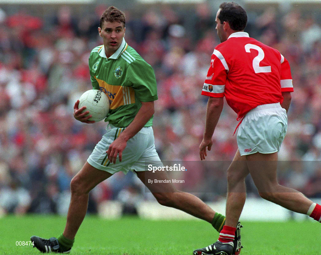 5 July 1998; Maurice Fitzgerald of Kerry in action against Mark O'Connor of Cork during the Bank of Ireland Munster Senior Football Championship Semi-Final match between Kerry and Cork at Fitzgerald Stadium in Killarney, Kerry. Photo by Brendan Moran/Sportsfile