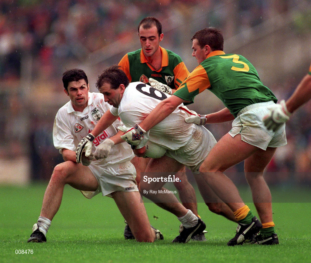 3 August 1997; Glenn Ryan of Kildare breaks away from the Meath full back Darren Fay, also included are Martin Lynch and Paddy Reynolds, during the Bank of Ireland Leinster Senior Football Championship Semi-Final Second Replay match between Meath and Kildare at Croke Park in Dublin. Photo by Ray McManus/Sportsfile