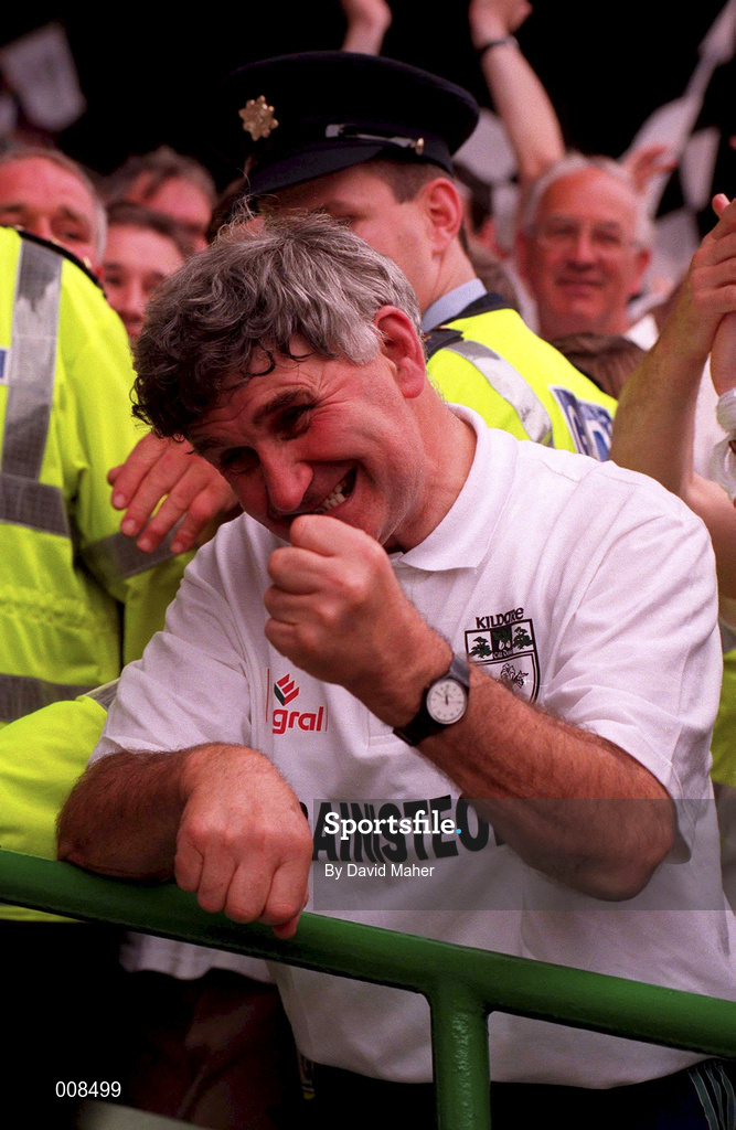 2 August 1998; Kildare manager Mick O'Dwyer celebrates his side's victory following the Bank of Ireland Leinster Senior Football Championship Final match between Kildare and Meath at Croke Park in Dublin. Photo by David Maher/Sportsfile