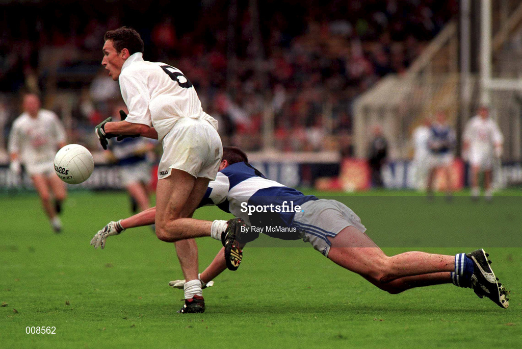 28 June 1998; Pat Moolick of Kildare in action against Brian Fitzpatrick of Laois during the Leinster Minor Football Championship Semi-Final match between Laois and Kildare at Croke Park in Dublin. Photo by Ray McManus/Sportsfile