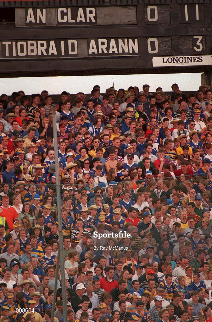 6 July 1997; Supporters watch on during the Guinness Munster Senior Hurling Championship Final match between Clare and Tipperary at Páirc Uí Chaoimh in Cork. Photo by Ray McManus/Sportsfile