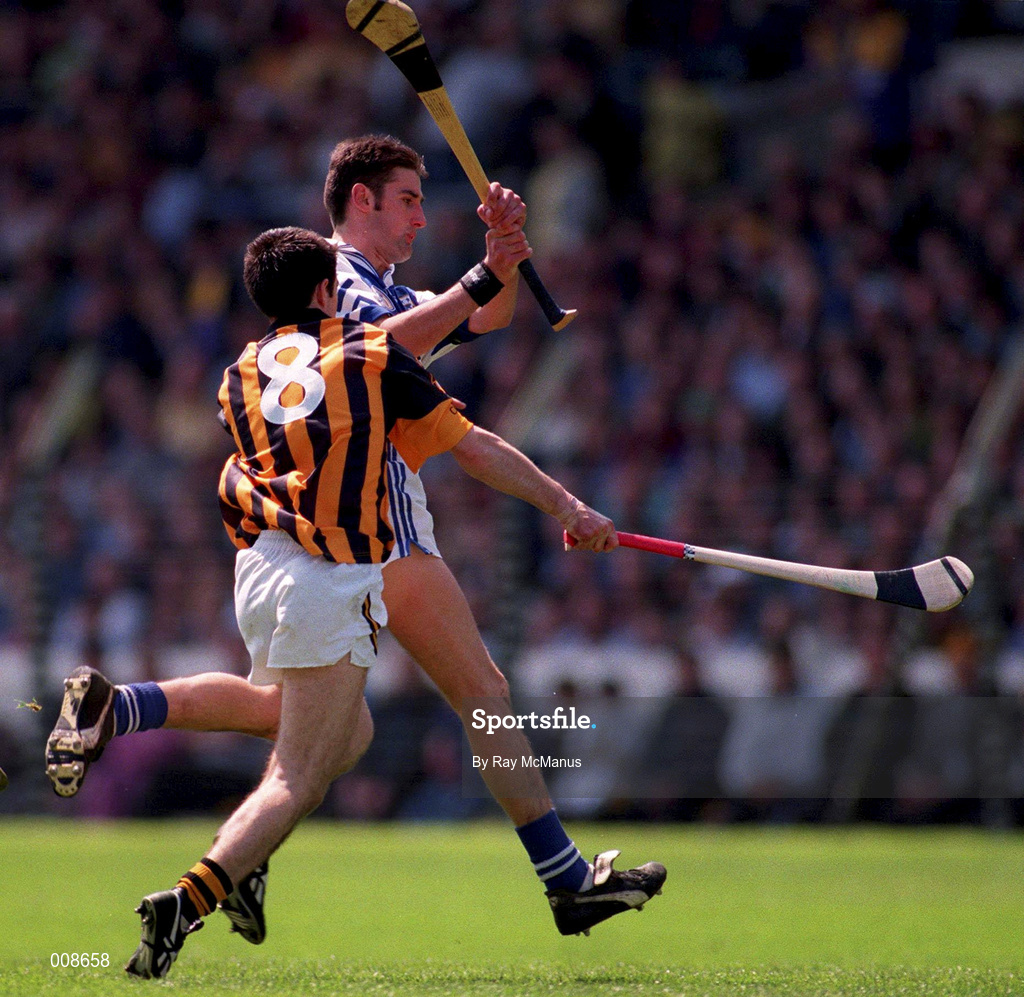 14 June 1998; Paul Cuddy of Laois in action against Philip Larkin of Kilkenny during the Guinness Leinster Senior Hurling Championship Semi-Final match between Kilkenny and Laois at at Croke Park in Dublin. Photo by Ray McManus/Sportsfile
