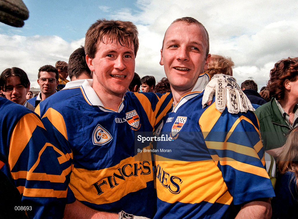 28 June 1998; Tipperary players Peter Lambert, left, and Mark Sheehan celebrate their side's victory following the Bank of Ireland Munster Senior Football Championship Semi-Final match between Tipperary and Clare at the Gaelic Grounds in Limerick. Photo by Brendan Moran/Sportsfile