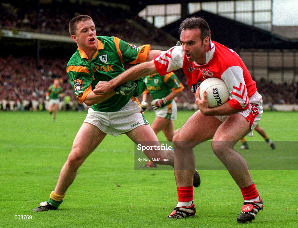 28 June 1998; Stefan White of Louth in action against Mark O'Reilly of Meath during the Leinster Senior Football Championship Semi-Final match between Meath and Louth at Croke Park in Dublin. Photo by Ray McManus/Sportsfile