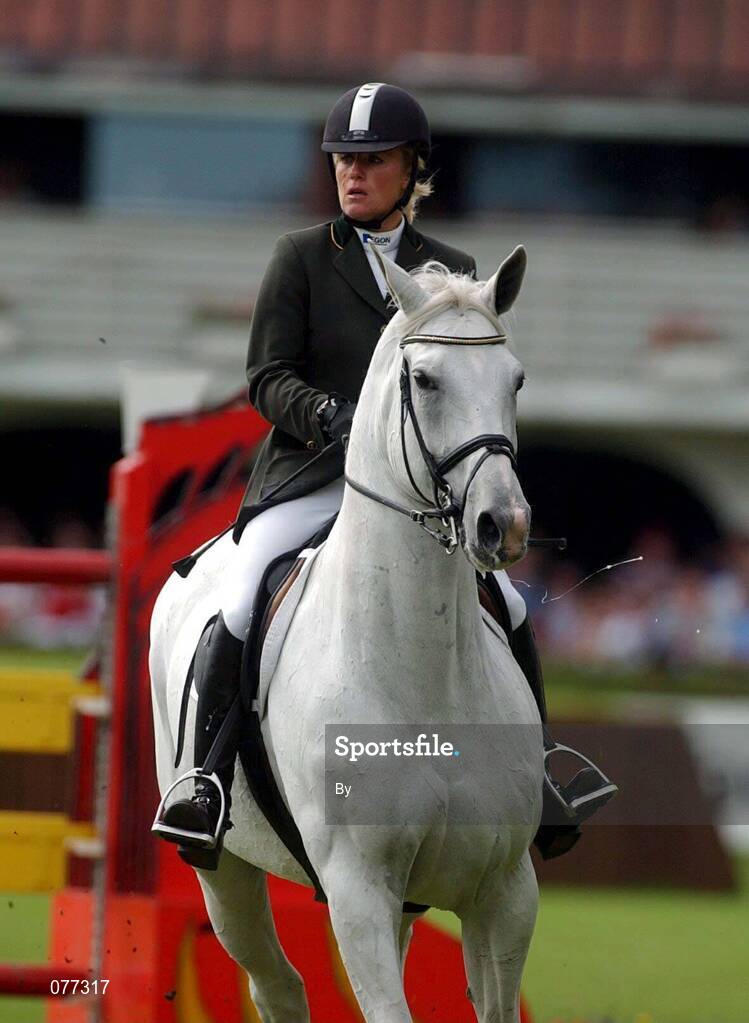 10 August 2001; Bonita 38 with Jessica Kurten up representing Ireland, Kerrygold Horse Show, RDS, Dublin. Showjumping. Equestrian. Picture credit; Damien Eagers/ SPORTSFILE *EDI*