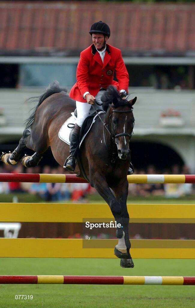10 August 2001; Ak Caridor Z with Jos Lansink up representing Belgium, Kerrygold Horse Show, RDS, Dublin. Showjumping. Equestrian. Picture credit; Damien Eagers/ SPORTSFILE *EDI*