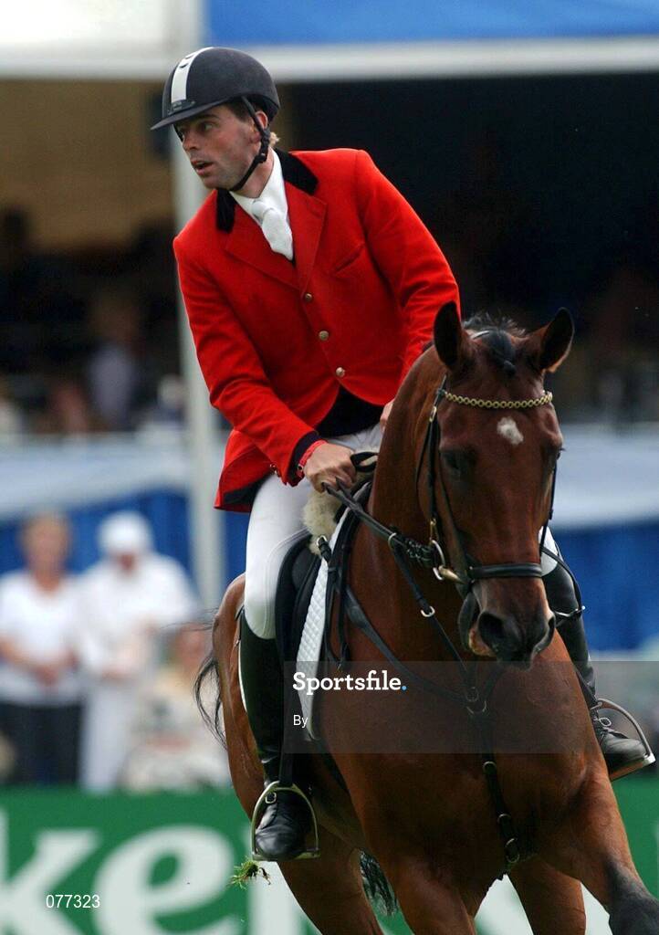 10 August 2001; Warren NRW with Lutz Gripshover up representing Germany, Kerrygold Horse Show, RDS, Dublin. Showjumping. Equestrian. Picture credit; Damien Eagers/ SPORTSFILE *EDI*