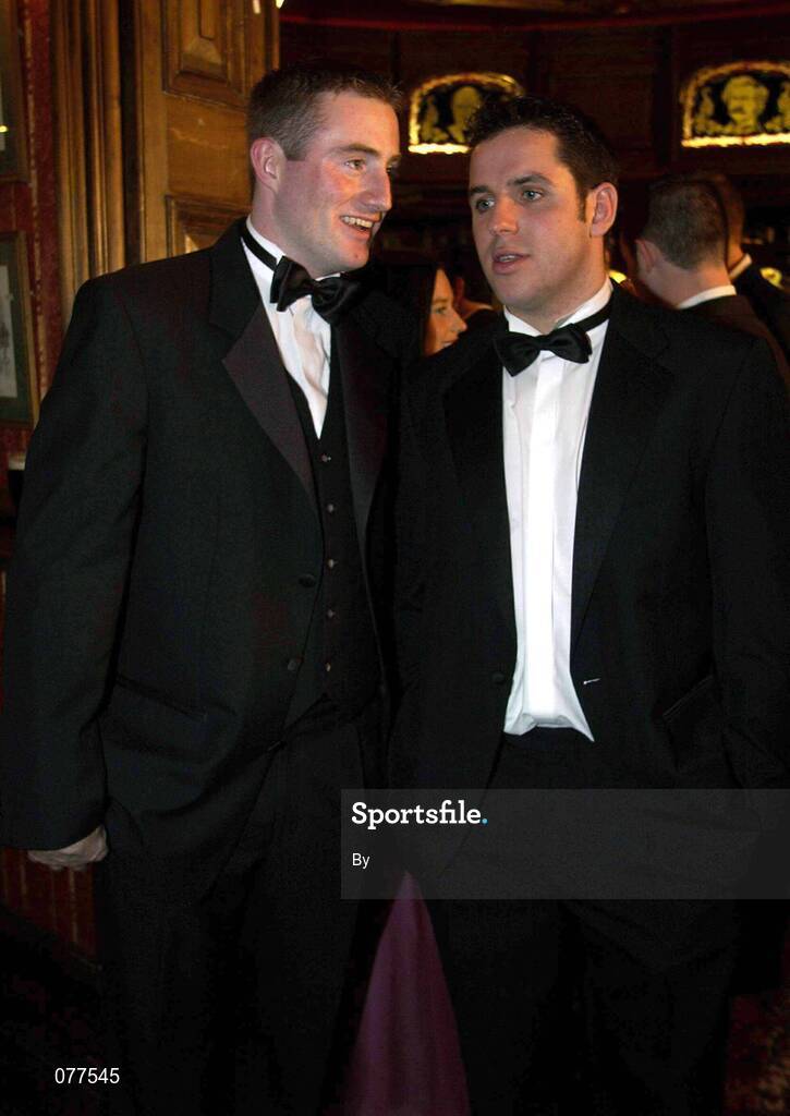30 November 2001; Pictured are Coman Goggins, left, Dublin footballer and Eircell Vodafone All Star, with Francie Grehan, Roscommon footballer and Eircell Vodafone All Star. Eircell Vodafone All Star Awards, City West Hotel, Saggart, Co. Dublin. Picture credit; Brendan Moran / SPORTSFILE *EDI*