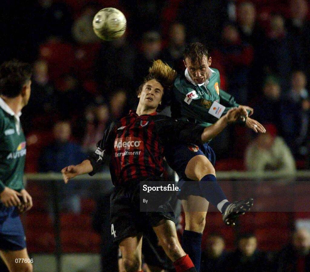 30 November 2001; Paul Marney, St. Patrick's Athletic, in action against Kevin Hunt, Bohemians. eircom League Premier Division, Bohemians v St. Patrick's Athletic, Dalymount Park, Dublin. Soccer. Picture credit; David Maher / SPORTSFILE *EDI*