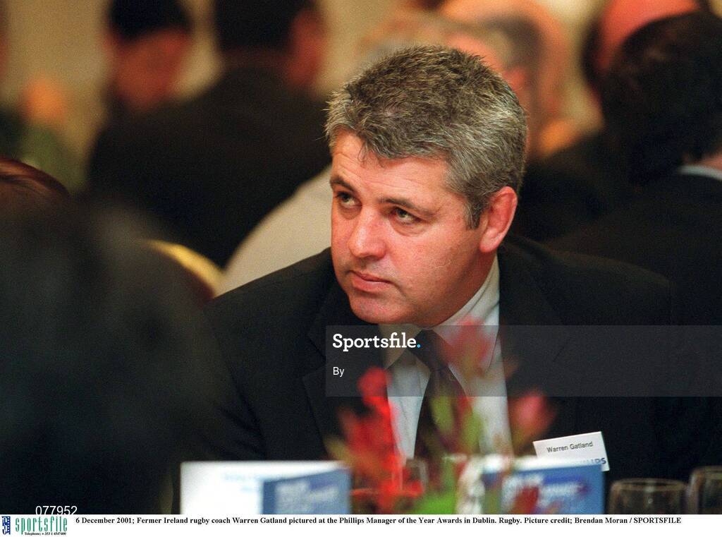 6 December 2001; Fermer Ireland rugby coach Warren Gatland pictured at the Phillips Manager of the Year Awards in Dublin. Rugby. Picture credit; Brendan Moran / SPORTSFILE