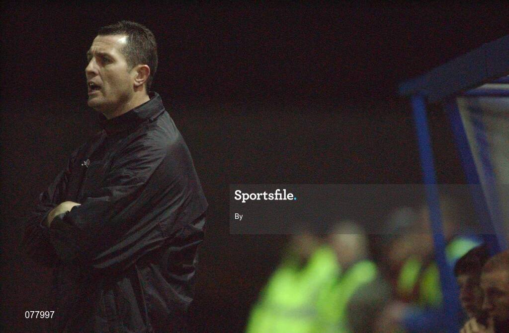 8 December 2001; Bohemians caretaker manager Liam O'Brien watches from the sideline during the game. eircom League Premier Division. Longford Town v Bohemians. Flancare Park, Longford. Soccer. Picture credit; David Maher / SPORTSFILE *EDI*