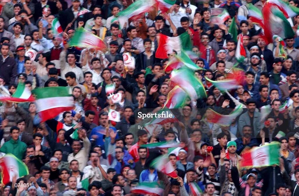 14 November 2001; Iranian fans cheer on their side during the game. Iran v Republic of Ireland, World Cup Play off 2nd leg, Azadi Stadium, Tehran, Iran. Soccer. Picture credit; David Maher / SPORTSFILE *EDI*