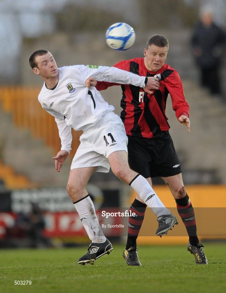 2 April 2011; Colm Smith, Longford Town, in action against Des Hope, Athlone Town. Airtricity League First Division, Longford Town v Athlone Town, Flancare Park, Longford. Photo by Sportsfile