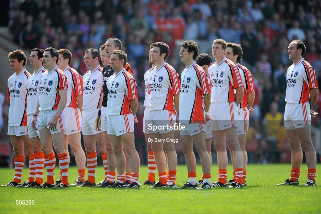 10 April 2011; The Armagh team stand for a minutes silence. Allianz Football League, Division 1, Round 7, Cork v Armagh, Pairc Ui Chaoimh, Cork. Picture credit: Barry Cregg / SPORTSFILE