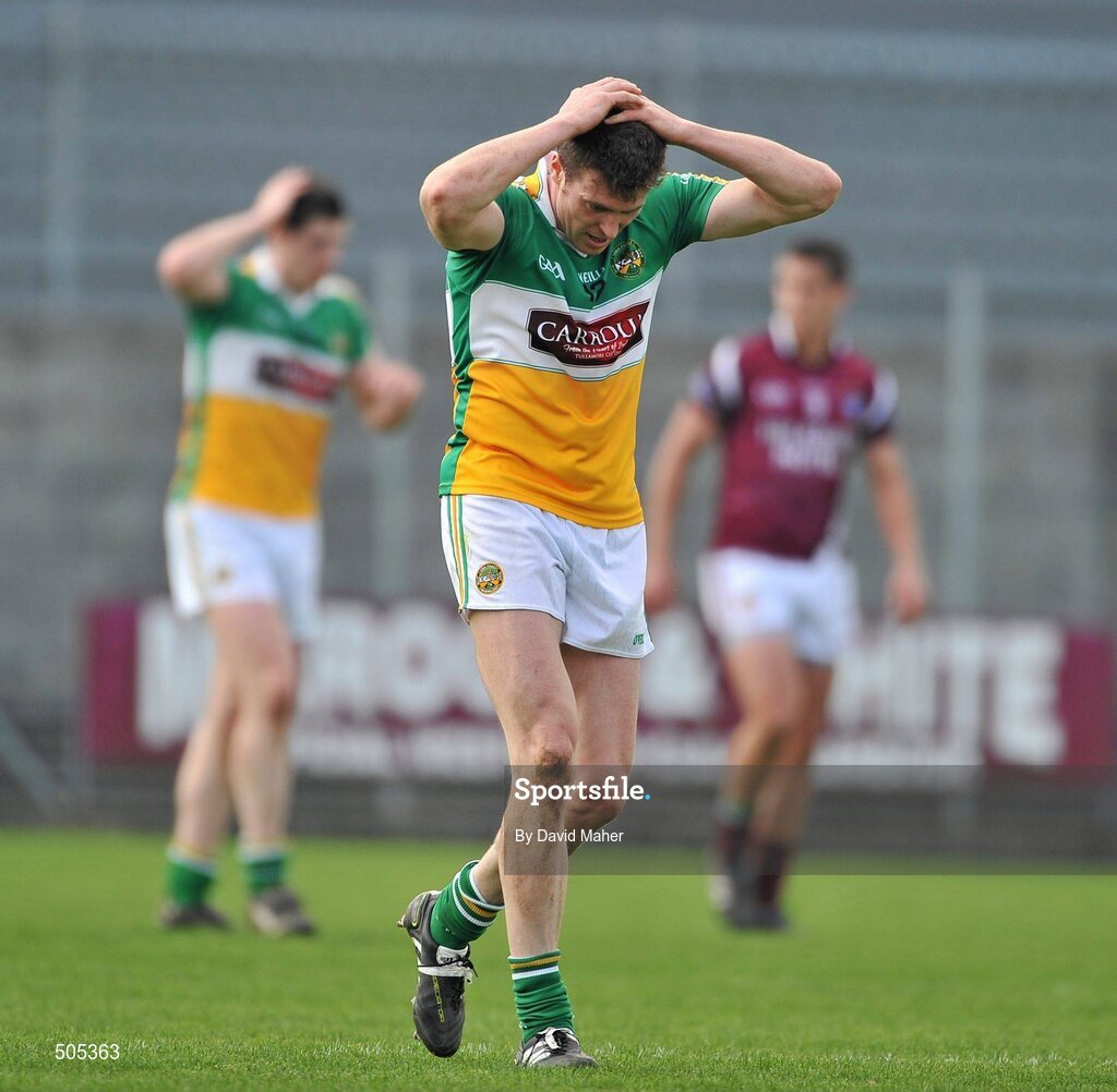 10 April 2011; A dejected Ciaran McManus, Offaly, at the end of the game. Allianz Football League, Division 2, Round 7, Westmeath v Offaly, Cusack Park, Mullingar, Co. Westmeath. Picture credit: David Maher / SPORTSFILE