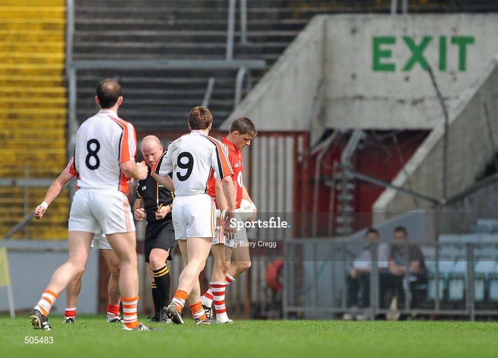 10 April 2011; Eoin Cadogan, Cork, walks off the field after being shown a red card by referee Maurice Condon. Allianz Football League, Division 1, Round 7, Cork v Armagh, Pairc Ui Chaoimh, Cork. Picture credit: Barry Cregg / SPORTSFILE