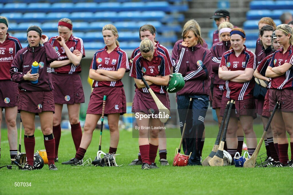 17 April 2011; The Galway players after defeat. Irish Daily Star Camogie League, Division 1, Final, Galway v Wexford, Semple Stadium, Thurles, Co. Tipperary. Picture credit: Brian Lawless / SPORTSFILE