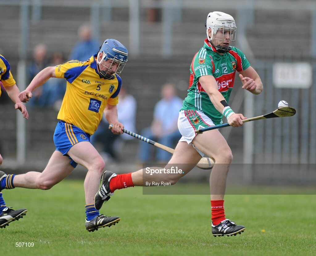 17 April 2011; Eoghan Madigan, Mayo, in action against Alan Moore, Roscommon. Allianz GAA Hurling Division 3B Final, Mayo v Roscommon, Carrick-on-Shannon, Leitrim. Picture credit: Ray Ryan / SPORTSFILE