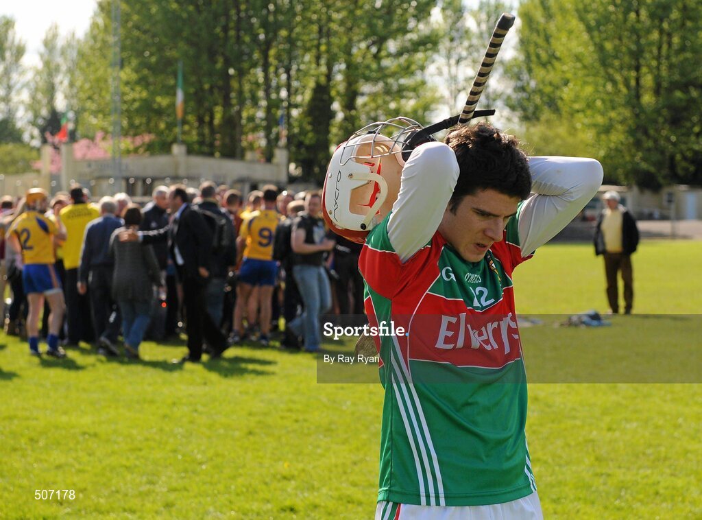 17 April 2011; Brian Hunt, Mayo, shows his dejection after the match.  Allianz GAA Hurling Division 3B Final, Mayo v Roscommon, Carrick-on-Shannon, Leitrim. Picture credit: Ray Ryan / SPORTSFILE
