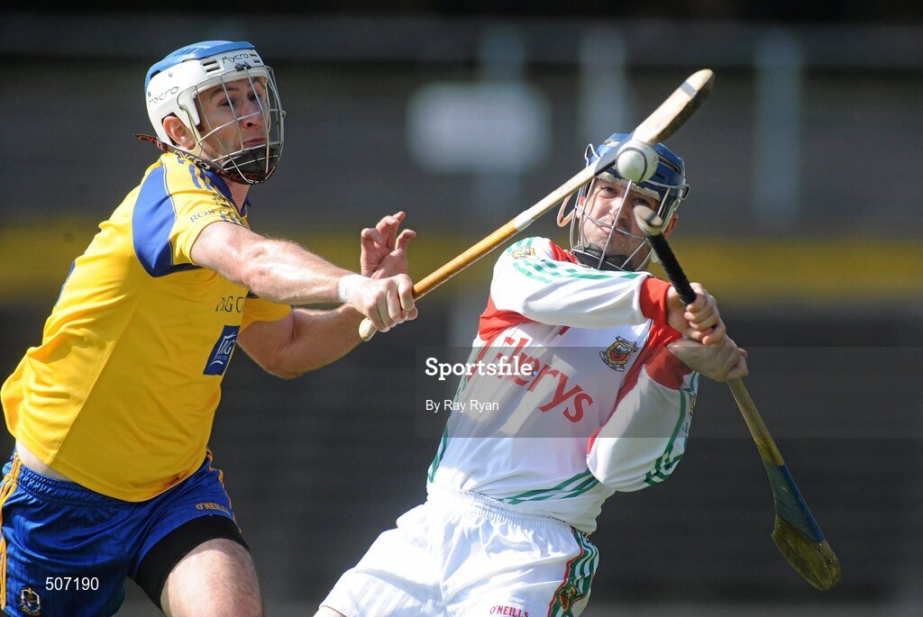 17 April 2011; Donal O'Brien, Mayo, in action against Kevin Conneely, Roscommon.  Allianz GAA Hurling Division 3B Final, Mayo v Roscommon, Carrick-on-Shannon, Leitrim. Picture credit: Ray Ryan / SPORTSFILE
