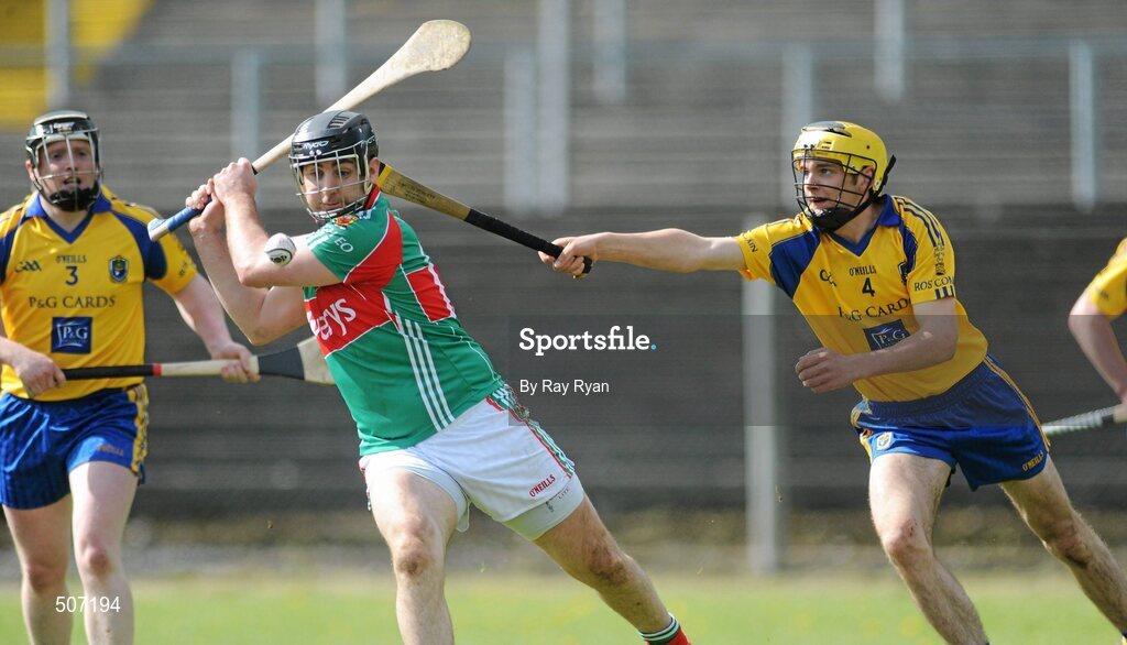 17 April 2011; Ronan Cullinane, Mayo, in action against Brian Donnelly, Roscommon. Allianz GAA Hurling Division 3B Final, Mayo v Roscommon, Carrick-on-Shannon, Leitrim. Picture credit: Ray Ryan / SPORTSFILE
