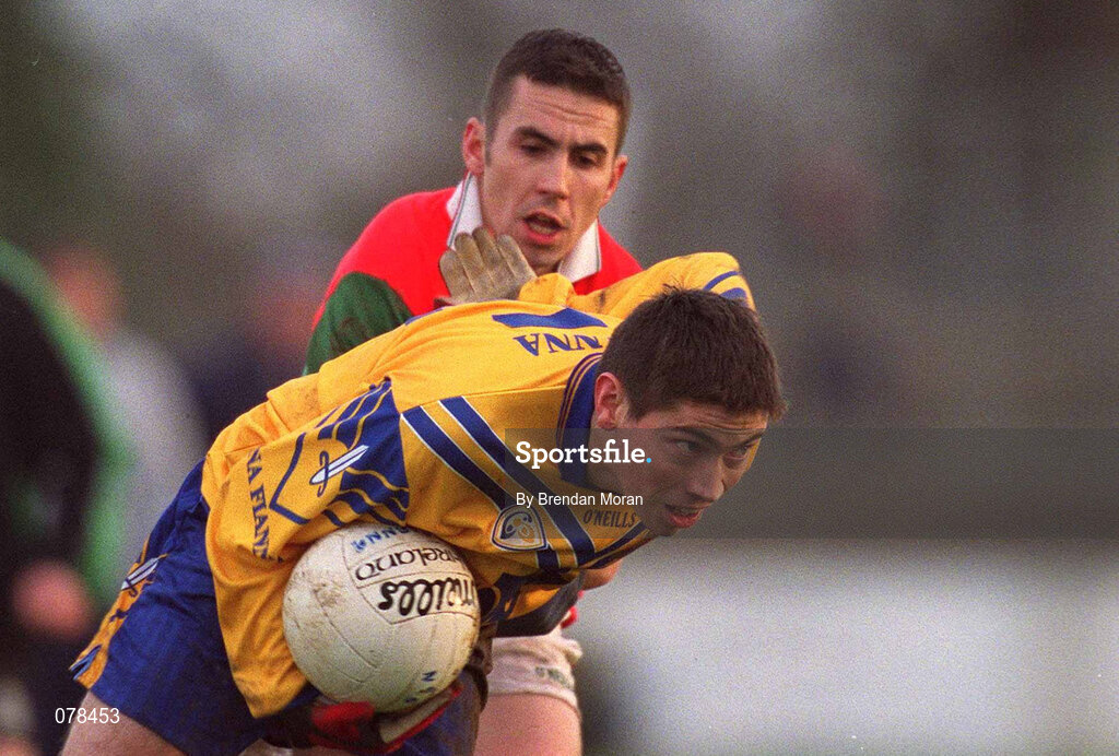 16 December 2001; Ian Foley of Na Fianna in action against Barry Mernagh of Rathnew during the AIB Leinster Senior Club Football Championship Final match between Na Fianna and Rathnew at St Conleth's Park in Newbridge, Kildare. Photo by Brendan Moran/Sportsfile