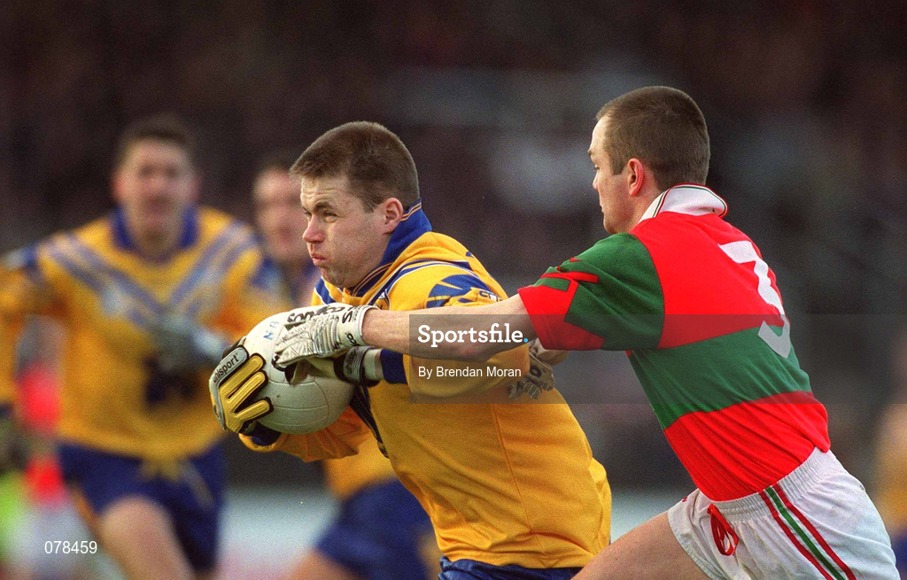 16 December 2001; Dessie Farrell of Na Fianna in action against Mark Coffey of Rathnew during the AIB Leinster Senior Club Football Championship Final match between Na Fianna and Rathnew at St Conleth's Park in Newbridge, Kildare. Photo by Brendan Moran/Sportsfile