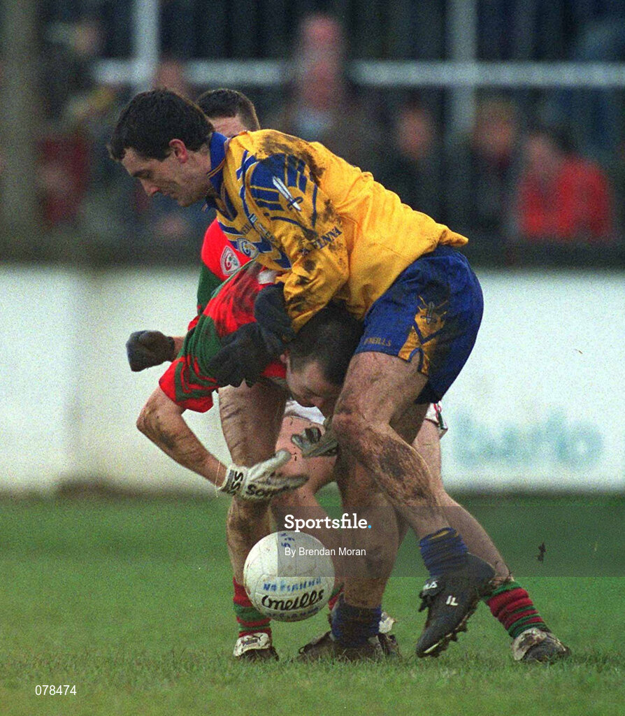 16 December 2001; Mark Coffey of Rathnew in action against Ian Foley of Na Fianna during the AIB Leinster Senior Club Football Championship Final match between Na Fianna and Rathnew at St Conleth's Park in Newbridge, Kildare. Photo by Brendan Moran/Sportsfile