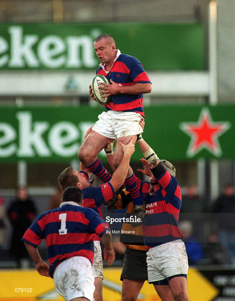 29 December 2001; Declan Quinn of Clontarf wins possession in the line-out during the Leinster Senior Cup Final match between Clontarf and County Carlow at Donnybrook Stadium in Dublin. Photo by Matt Browne/Sportsfile