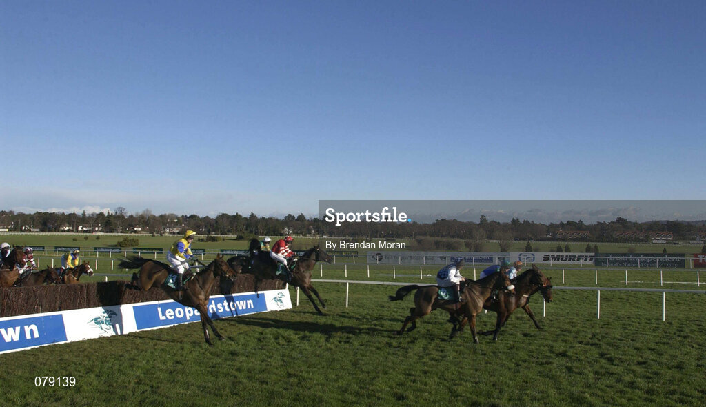 29 December 2001; A general view of runners and riders during the Farming Independent Beginners Steeplechase on Day Four of the Leopardstown Christmas Festival at Leopardstown Racecourse in Dublin. Photo by Brendan Moran/Sportsfile
