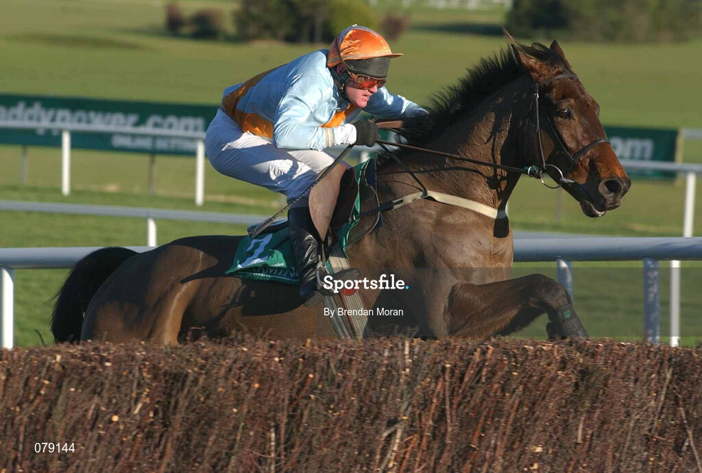 29 December 2001; Beausheram, with Kieran Kelly up, jumps the last during the Farming Independent Beginners Steeplechase on Day Four of the Leopardstown Christmas Festival at Leopardstown Racecourse in Dublin. Photo by Brendan Moran/Sportsfile
