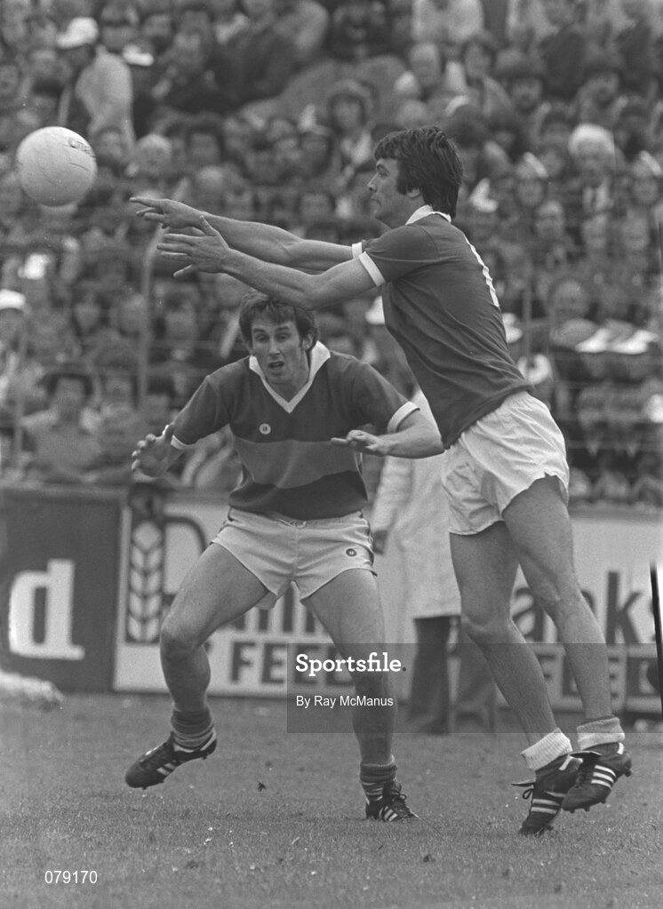 6 July 1980; Jimmy Barry Murphy of Cork in action against Mick Spillane of Kerry during the GAA Football Munster Senior Championship Final match between Cork and Kerry at Páirc Uí Chaoimh in Cork. Photo by Ray McManus/Sportsfile