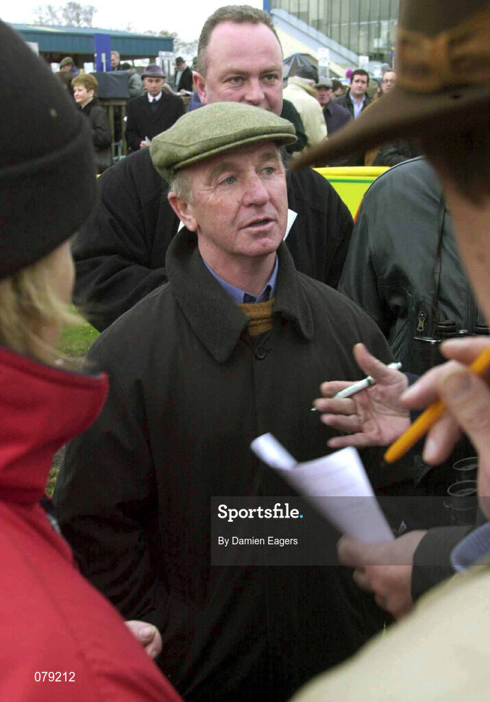 12 January 2002; Trainer Christy Roche speaks to journalists after sending out Youlneverwalkalone to win The European Breeders Fund Beginners Steeplechase at Navan Racecourse in Meath. Photo by Damien Eagers/Sportsfile