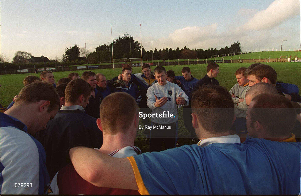 13 January 2001; Wicklow Manager John O'Leary gives instruction to his team prior to the O'Byrne Cup Semi-Final match between Louth and Wicklow at O'Raghallaighs GAA Club in Drogheda, Louth. Photo by Ray McManus/Sportsfile
