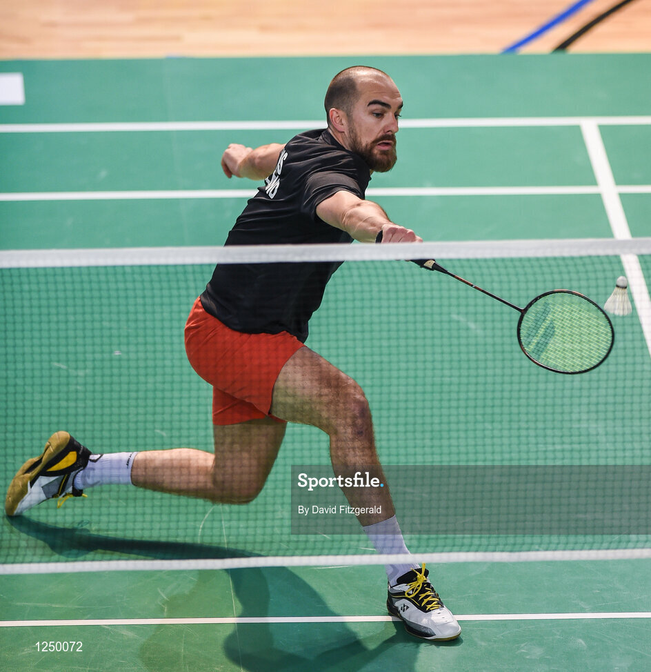 10 December 2016; Scott Evans of Ireland in action against Fabian Roth from Germany during their men's singles final match at the 2016 FZ Forza Irish Open Badmintion Championships at the National Indoor Arena in Abbotstown, Dublin. Photo by David Fitzgerald/Sportsfile